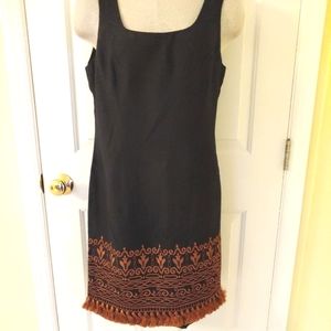 Vtg. Datiani Dress Black w/ Gold Stitching Tassels-279